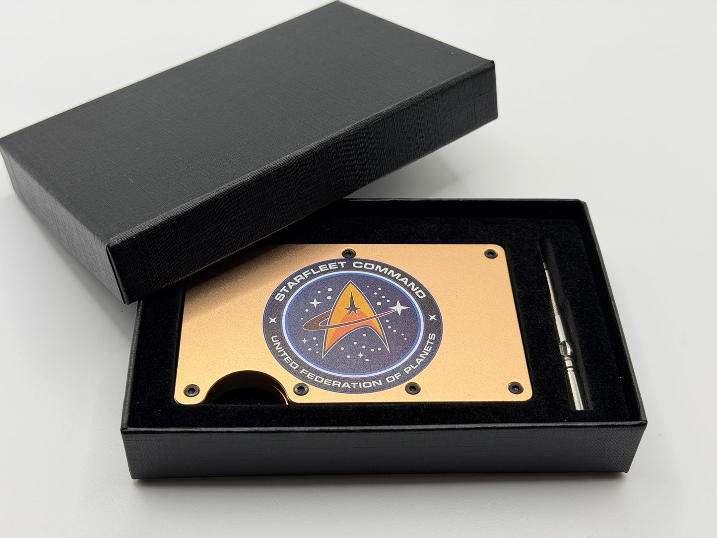 Star Trek Gold Anodized Metal Card Wallet with RFID Blocking and Starfleet Command Logo