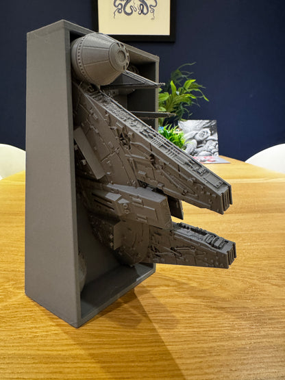 Millennium Falcon Book Nook - |  Galactic Battle Scene Star Wars inspired | Bookcase | Handcrafted Art | White or Grey | Model