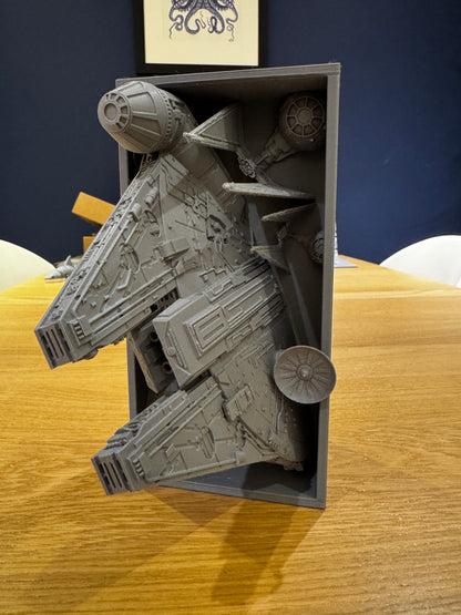 Millennium Falcon Book Nook - |  Galactic Battle Scene Star Wars inspired | Bookcase | Handcrafted Art | White or Grey | Model