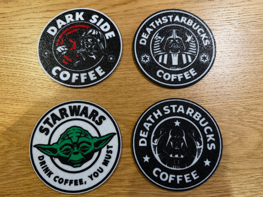 Star Wars Drink Coasters | Starbucks Style | Set of 4 | Darth Vader and Yoda Designs | Perfect for Coffee & Sci-Fi Fans | Unique Gift